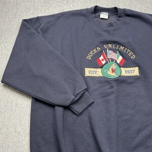 Ducks‎ Unlimited Sweatshirt Mens Large Navy Blue Crewneck Fleece USA Embroidered